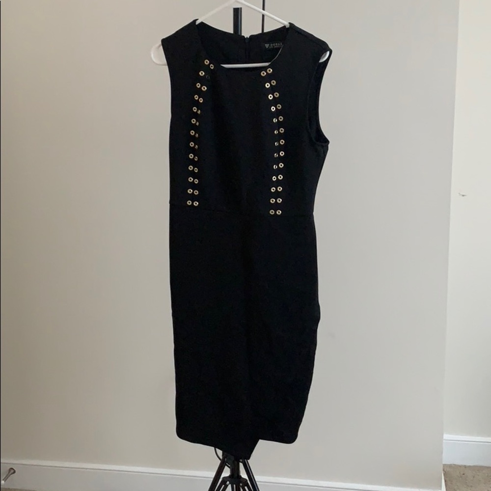 Sleeveless gold studded midi straight dress